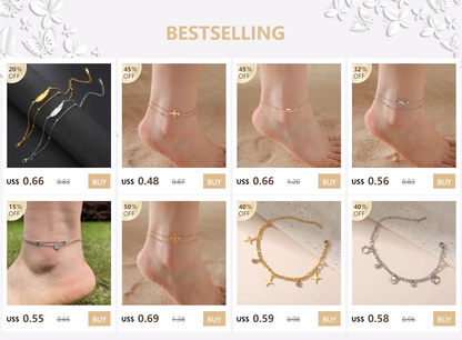 Kkjoy Fashion New Gold Color Stainless Steel Simple Adjustable Rose Flower Anklets For Women Leg Bracelets Jewelry Party Gifts