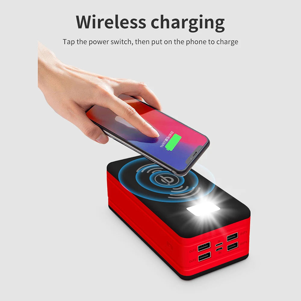 60000mAh Wireless Solar Power Bank Portable Phone Charger 4USB Outdoor Large Capacity External Battery for IPhone Xiaomi Samsung