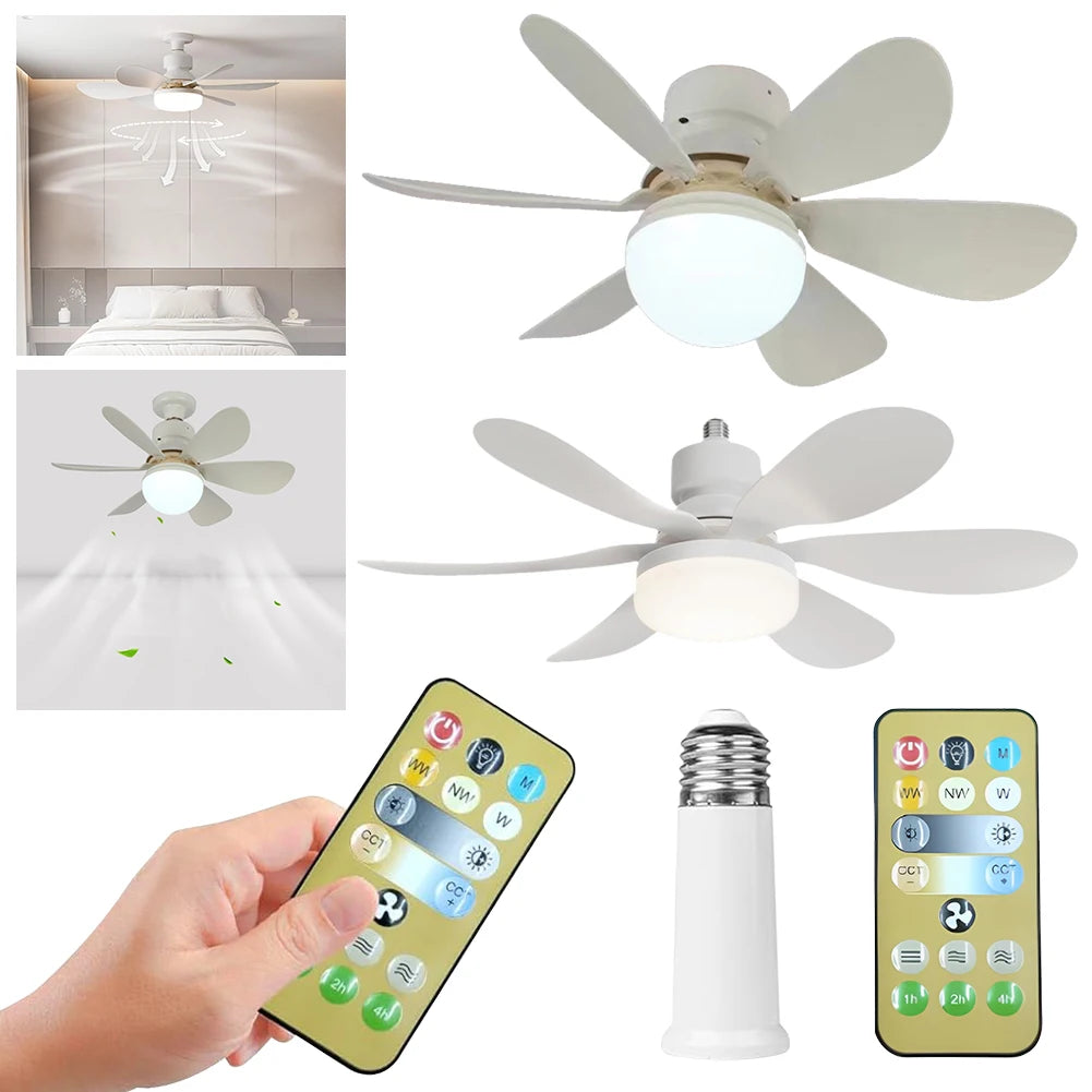 E26/27 Socket Silent Ceiling Fan Home Living Room Hanging Fan for Bedroom Ceiling Fan With Lighting Lamp With Remote Control