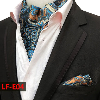 Glamour Men's Scarf Retro Jacquard Tie Cravat Neckerchief Men's Ascot Tie Hanky Suits Set Pocket Handkerchief Men Gift