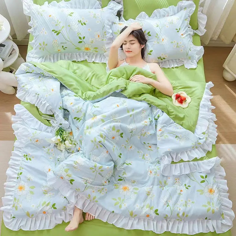 Japan Style Summer Quilt Soft Breathable Quilted Duvet Queen Skin Friendly WashableThin Comforter Lightweight Blanket