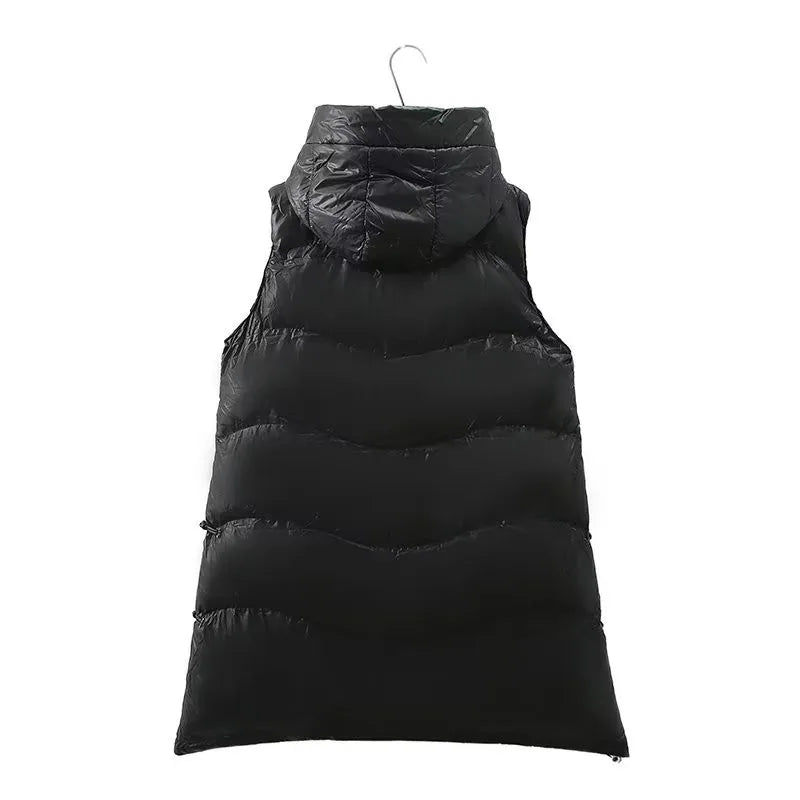 Plus Size Women's Clothing Winter Vest Thickened Interlayer With Cotton In The Middle.Premium Thermal Jacket Mid-Length Hooded