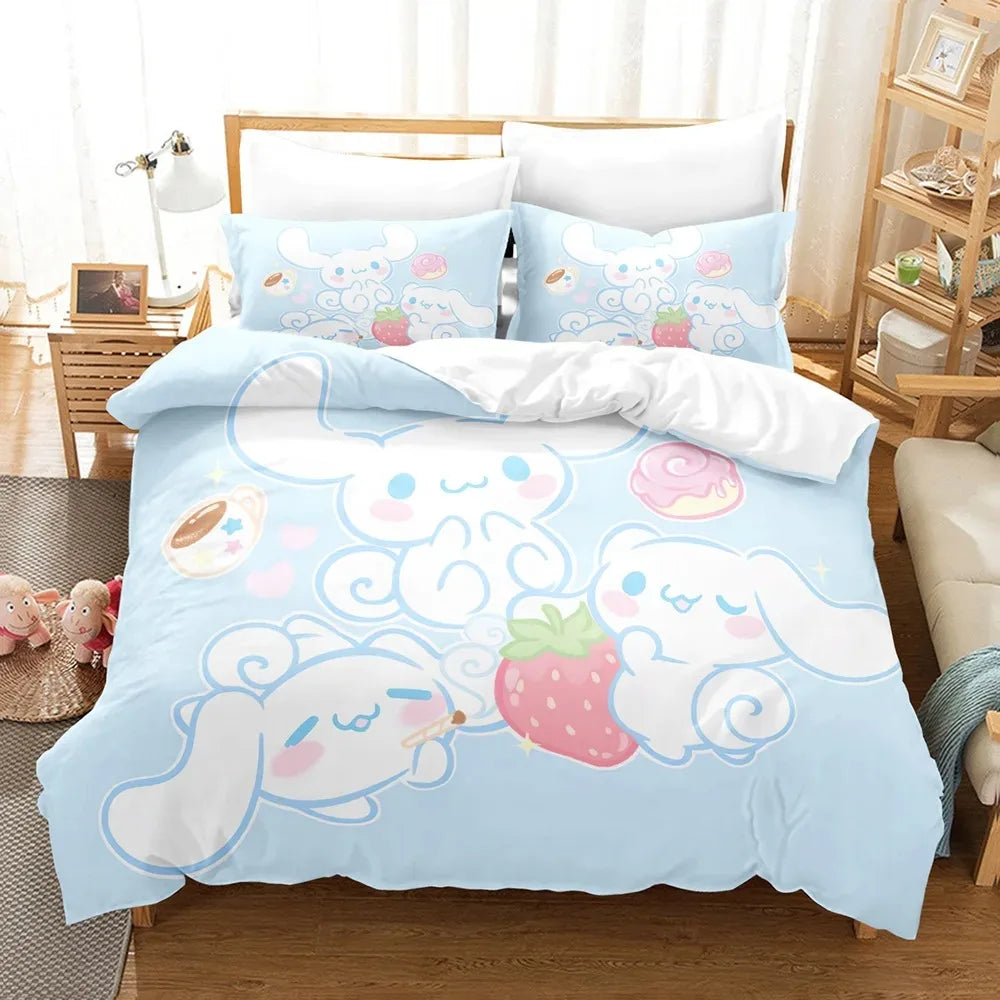 Cartoon Sanrio Duvet Cover Set Kawaii Cinnamoroll Quilt Cover Pillowcase Set Kids Girls Comfortable Bed Set Full Twin King Size