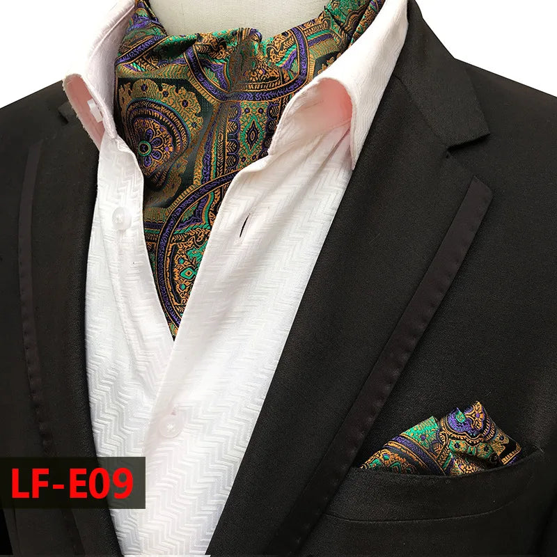 Glamour Men's Scarf Retro Jacquard Tie Cravat Neckerchief Men's Ascot Tie Hanky Suits Set Pocket Handkerchief Men Gift