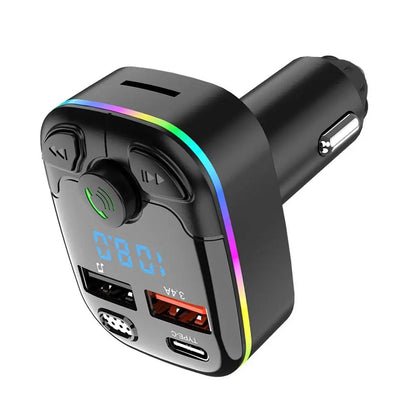 Bluetooth 5.0 Car FM Transmitter PD Type-C Dual USB Charger With Ambient Light Wireless Handsfree MP3 Player QC3.0 Type-C PD 18W