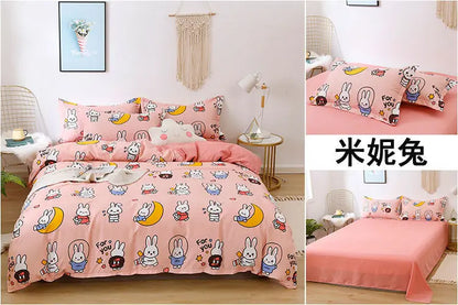 Sanrio Hello Kitty Cotton Bedding Set Cute Double Flat Sheet Duvet Cover Pillowcase Bed Linens Girl Dorm Bedclothes Home Textile