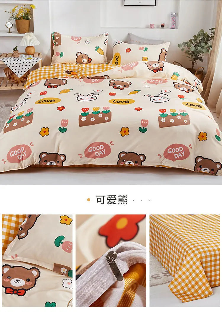 Sanrio Hello Kitty Cotton Bedding Set Cute Double Flat Sheet Duvet Cover Pillowcase Bed Linens Girl Dorm Bedclothes Home Textile