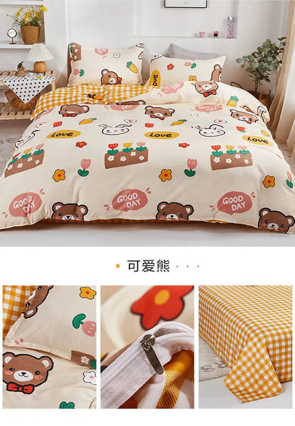 Sanrio Hello Kitty Cotton Bedding Set Cute Double Flat Sheet Duvet Cover Pillowcase Bed Linens Girl Dorm Bedclothes Home Textile