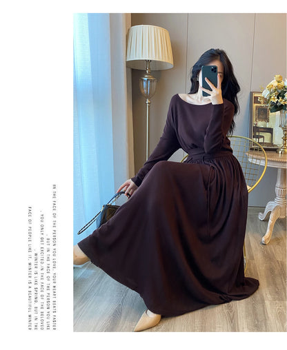 French Socialite Lazy Style Round Neck Long Sleeve Loose Knitted Top Elastic High Waist A-line Pleated Skirt Two-piece Set Women