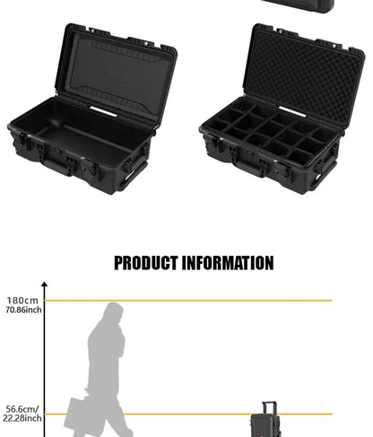 Waterproof Hard Case - Protective Roller Camera Case with Foam, Shock and Water Resistant, Padded Divider Available