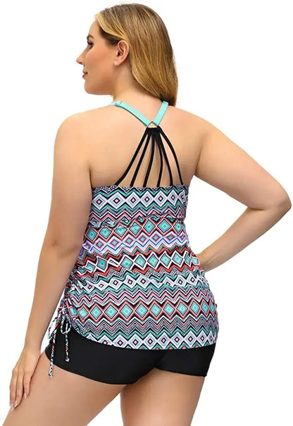 Swimwear Women 2024 New Printed 2 Piece Tankini Swimsuit Tummy Control High Waist Plus Size Women Clothing Sport Bathing Suit