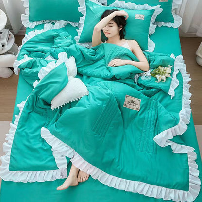 Japan Style Summer Quilt Soft Breathable Quilted Duvet Queen Skin Friendly WashableThin Comforter Lightweight Blanket