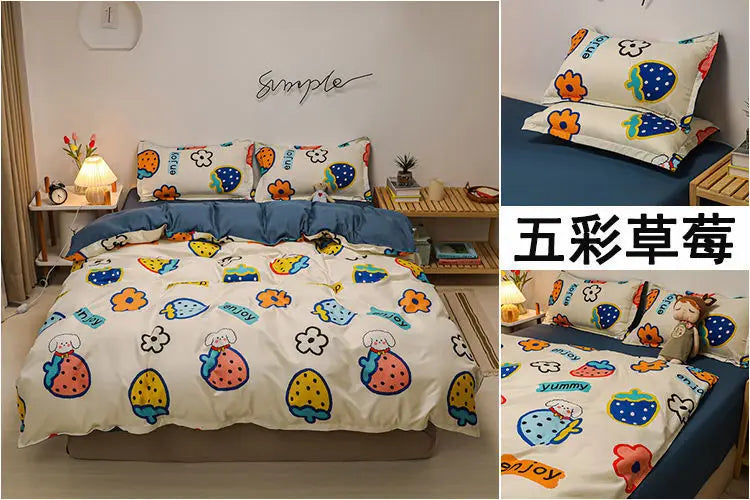 Sanrio Hello Kitty Cotton Bedding Set Cute Double Flat Sheet Duvet Cover Pillowcase Bed Linens Girl Dorm Bedclothes Home Textile