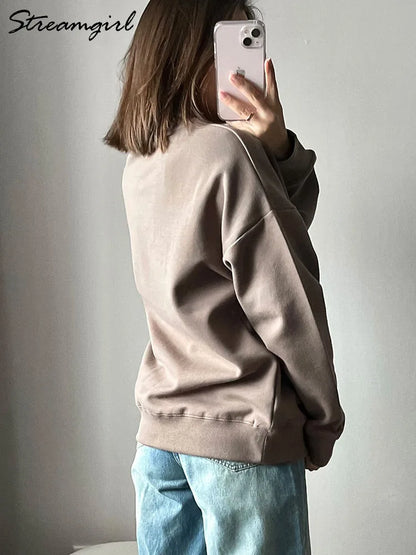 Autumn Oversized Sweatshirts Women Cotton Loose Pullovers Red Round Neck Sweatshirt For Women Oversize Tops For Couples 2024