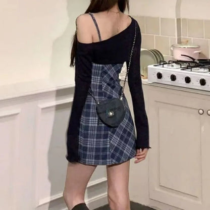 Dress Sets Women Plaid Sleeveless Chic Hip-covering Korean Fashion Sweet Spicy Girls Streetwear Summer Popular Trendy Outfits