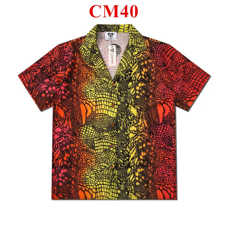 Stylish Flame Skull Printed Hawaiian Shirt Men 2024 Summer New Short Sleeve Beach Shirts Mens Holiday Party Oversized Clothing