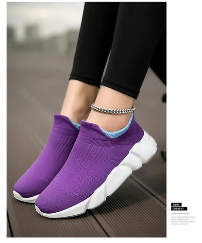 New Pink Women's Casual Sneakers Large Size 36-42 Comfort Breathable Socks Shoes For Women Slip-On Platform Loafer Shoes Womens