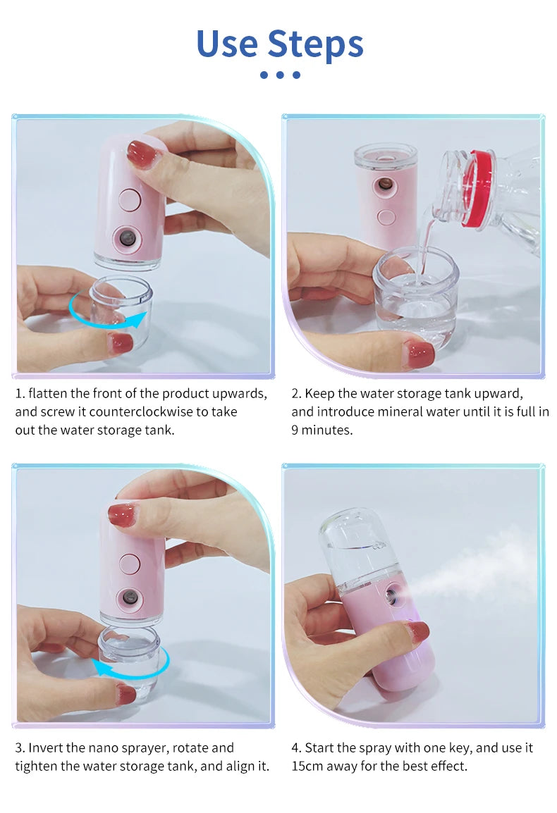 30ML Mini Facial Steamer Personal Nano Sprayer USB Nebulizer Humidifier Moisturizing Hydrating Women Beauty Skin Care Tool