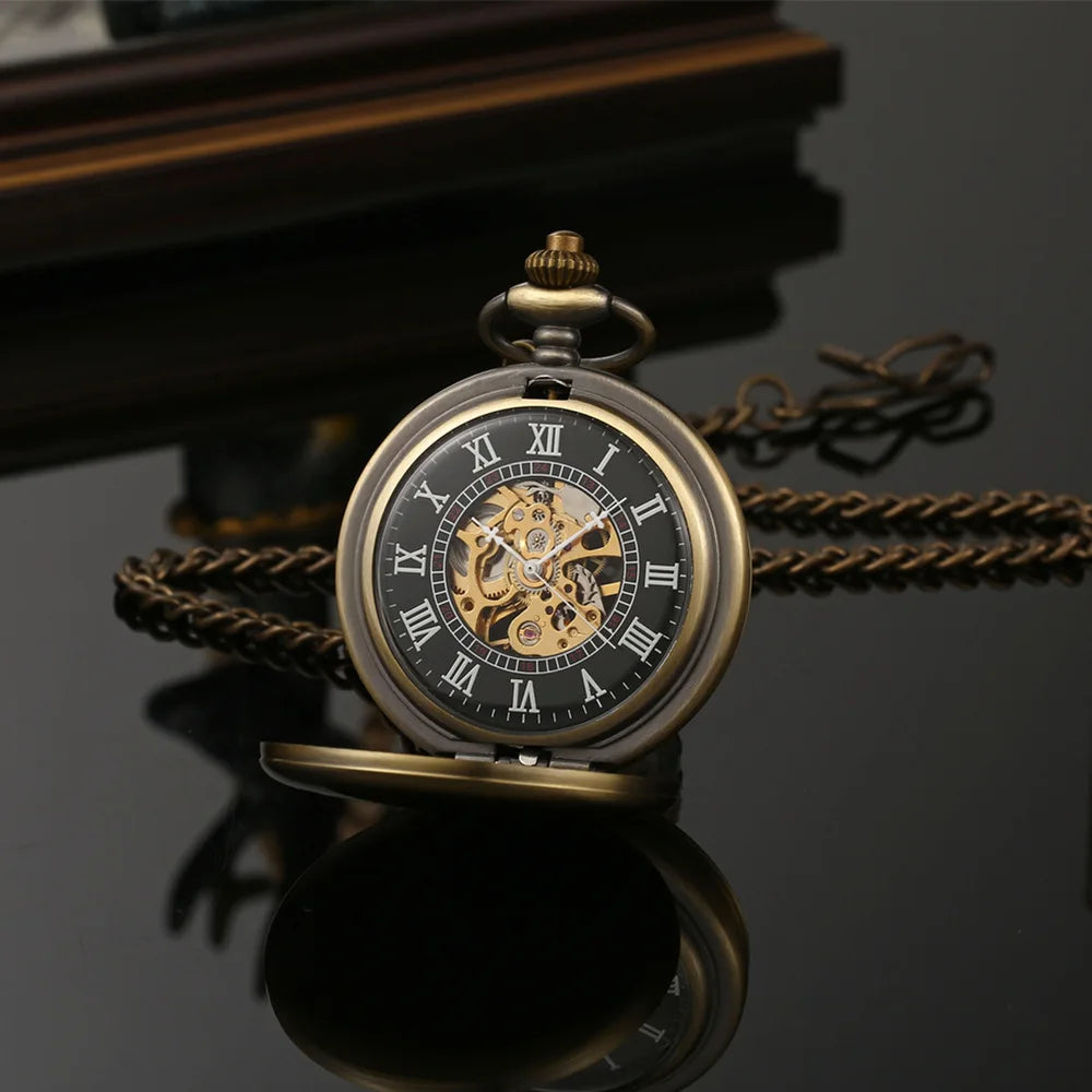 Hand Wind Mechanical Men Pocket Watch Luxury Gold Steampunk Necklace Chain Pendant Vintage Dress Fob Watches for Weeding Gift