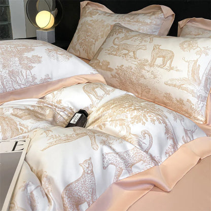 Soft Silky Skin Friendl natural Eucalyptus Fiber Lyocell Bedding Set Forest Plants Leopard Duvet Cover Set Bed Sheet Pillowcases