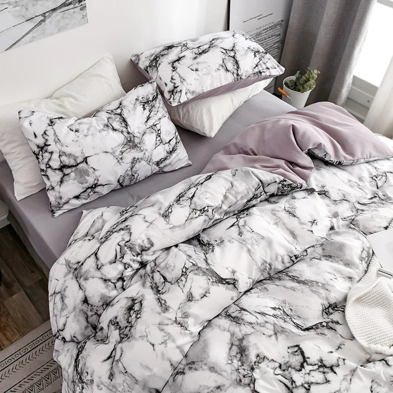 Marble Print Queen Bedding Set King Size Brushed Duvet Cover Set Soft Single Double Bed Quilt Cover Set Bedding Sets No Sheets