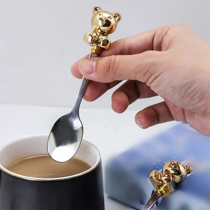 Korean Style Bear Coffee Dessert Spoon Fork 304 Stainless Steel Coffee Stirring Tea Dessert Scoop Cute Cartoon Bear Dinner Spoon