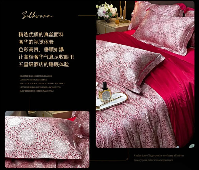 Blend Mulberry Silk 4 Pieces Bedding Set, 1PC Duvet Cover, 1PC Bed Sheet, 2PCS Pillowcases, Luxury Home Textiles Bedclothes