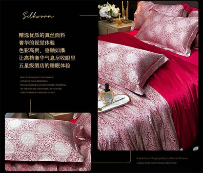 Blend Mulberry Silk 4 Pieces Bedding Set, 1PC Duvet Cover, 1PC Bed Sheet, 2PCS Pillowcases, Luxury Home Textiles Bedclothes