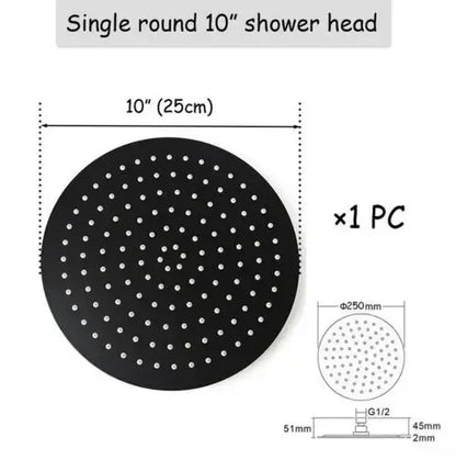 Stainless steel  Black Bathroom Ultrathin 2 mm Rain Shower Head 8/10/12 Inch Wall & Ceiling Square & Round Rainfall Shower head