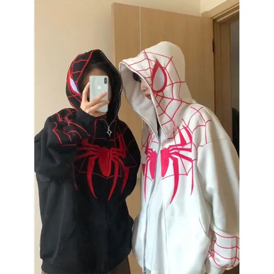 Marvel anime cartoon Spider-Man hooded sweatshirt for women pure cotton new spring and autumn cardigan couple zipper jacket gift