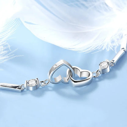 925 Sterling Silver Bracelets Bangles Charms Heart for Women Valentine's Days Cubic Zircon Wedding Love Couple Jewelry