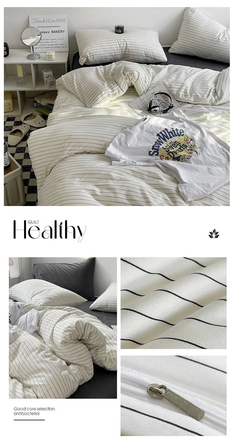 Simple Style Bed Linen Set Skin-friendly Bedsheet Set Pillowcase 이불세트 Brushed Bedclothes Single/Full/Queen/King Size Bedding Set