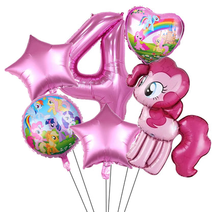 6Pcs Little Pony Foil Balloons Set Cartoon Balloon Pony Birthday Party Decoration Baby Shower Kid Toy Air Globos Supplies