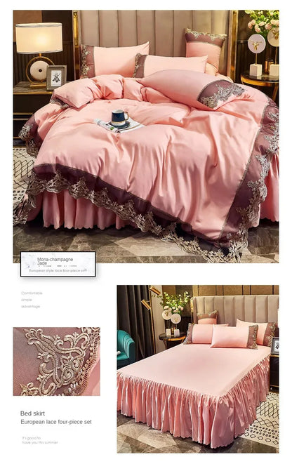 Lace edge bed skirt bed cover matte four piece set, 1.5m 1.8m European style thickened version