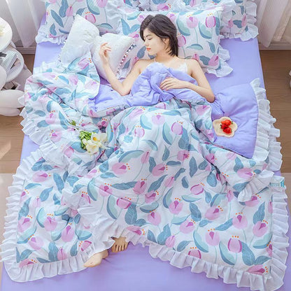 Japan Style Summer Quilt Soft Breathable Quilted Duvet Queen Skin Friendly WashableThin Comforter Lightweight Blanket