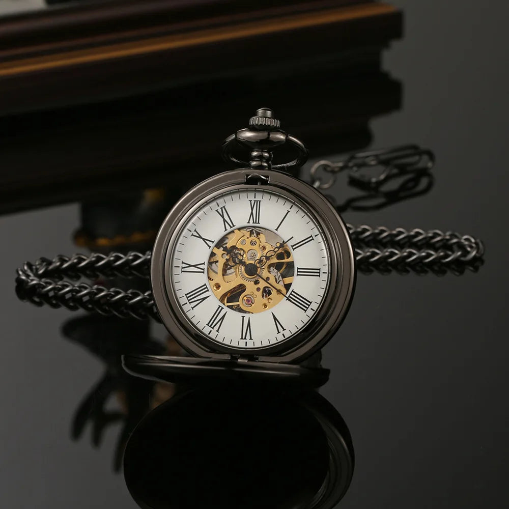 Hand Wind Mechanical Men Pocket Watch Luxury Gold Steampunk Necklace Chain Pendant Vintage Dress Fob Watches for Weeding Gift