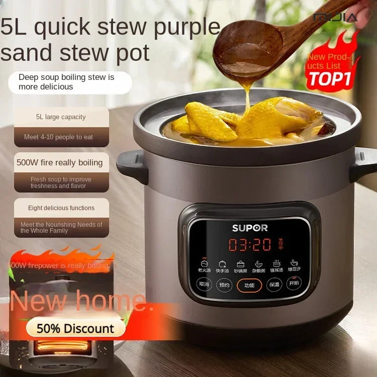 Electric Stew Pot - Household, Purple Clay, Ceramic, Porridge, Fully Automatic Appliance.