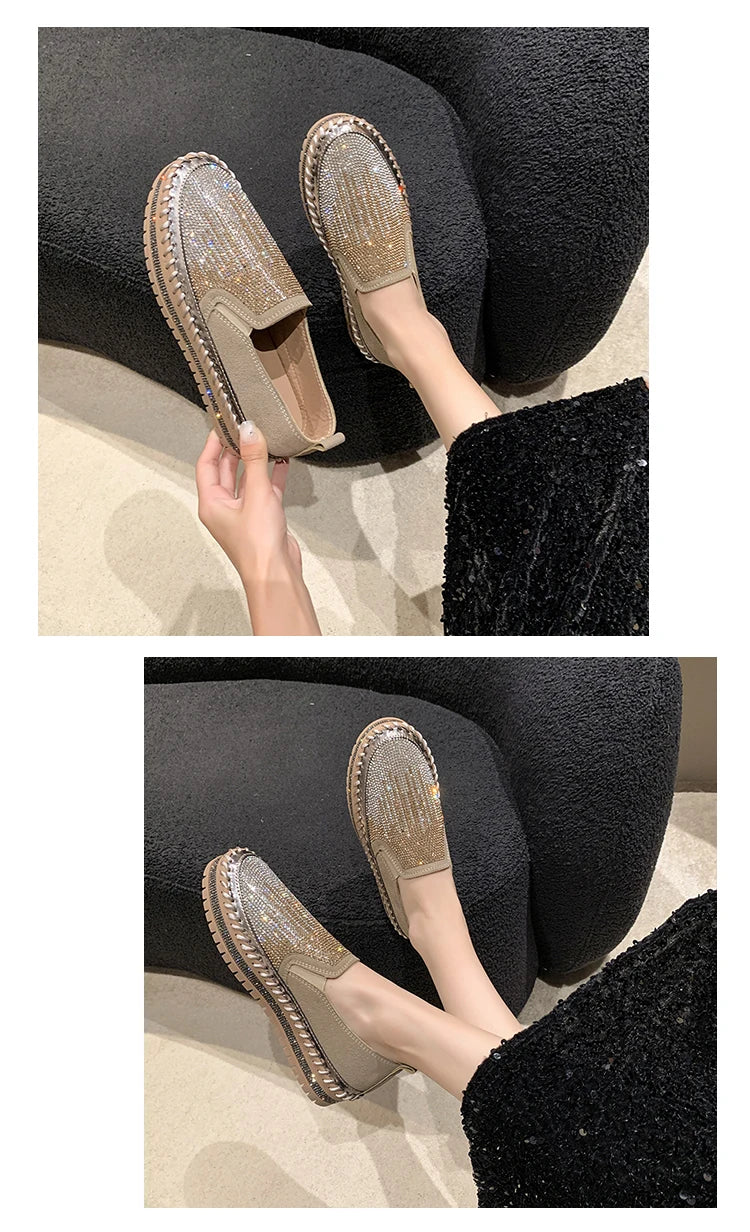 2025 New High Quality Women's Water Diamond Casual Shoes Shiny Flat Vulcanized Shoes Luxury Designer Thick Bottom Casual Shoes