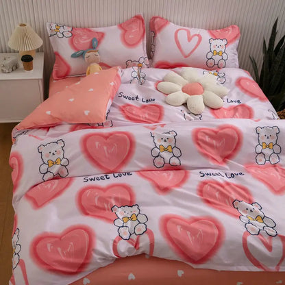 Pink Sweetheart Bedding Set Fashion Heart Single Double Queen Size Flat Sheet Duvet Cover Pillowcase Girl Gift Home Textile