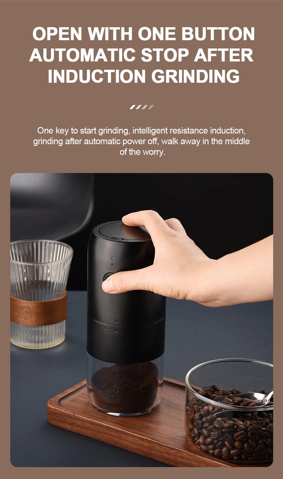 Wireless Electric Coffee Grinder Machine Type-C Charging Portable Coffee Bean Mill Coarse Grains Spice Herb Crusher Kitchen Tool