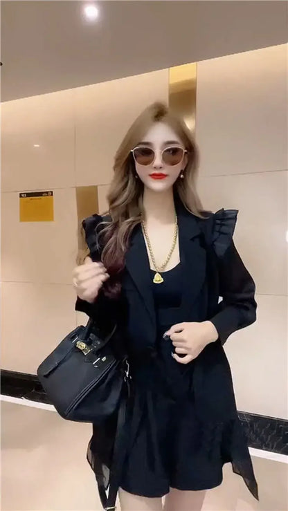 Short Sets for Women 2 Pieces Suit Formal Woman Shorts Two-piece Kit Outfit New Products Coordinated Classic Korean Style Trends