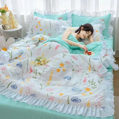 Japan Style Summer Quilt Soft Breathable Quilted Duvet Queen Skin Friendly WashableThin Comforter Lightweight Blanket