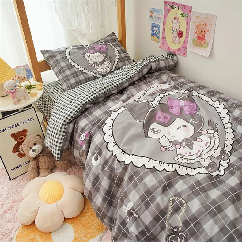 Kawaii Duvet Cover Sanrio Anime Cartoon MY Melody Cinnamoroll Kuromi Comforter Cover Bedding Set Children Girl Women Bed Decor