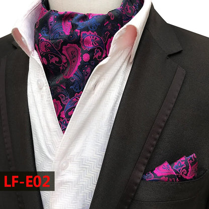 Glamour Men's Scarf Retro Jacquard Tie Cravat Neckerchief Men's Ascot Tie Hanky Suits Set Pocket Handkerchief Men Gift