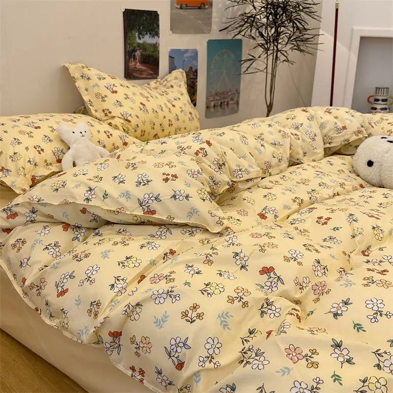 Orange Bedding Set Girls Boys Bed Linen Sheet Plaid Duvet Cover No Filling 240x220 Single Double Queen King Bedclothes