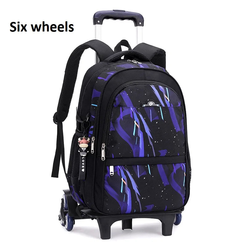 Waterproof School Bags for Boys Trolley Schoolbag Kids' Luggage Book Bags Men Backpack with 6 Wheels Stairs Mochila Escolar Sac