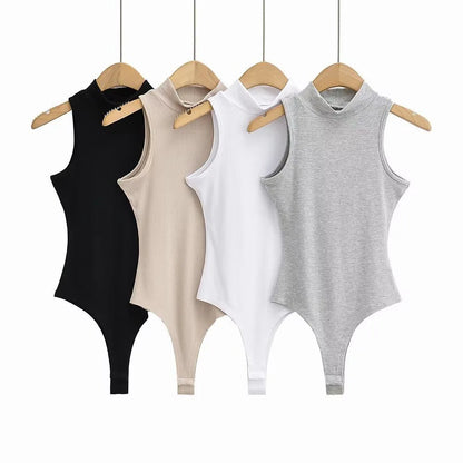 Bodysuits for Women 2024 Sleeveless Turtleneck Solid Color Slimming Thong Body Suits Women's Turtle Neck Leotard Tops