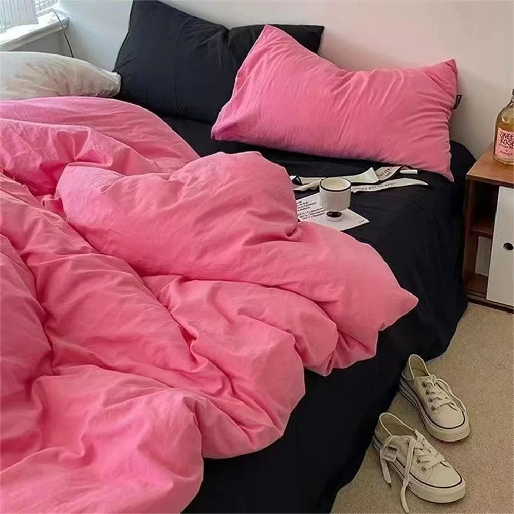 INS Solid Color Bedding Set Boys Girls Twin Queen Size Duvet Cover Flat Sheet Pillowcase Bed Linen Adults Fashion Home Textiles