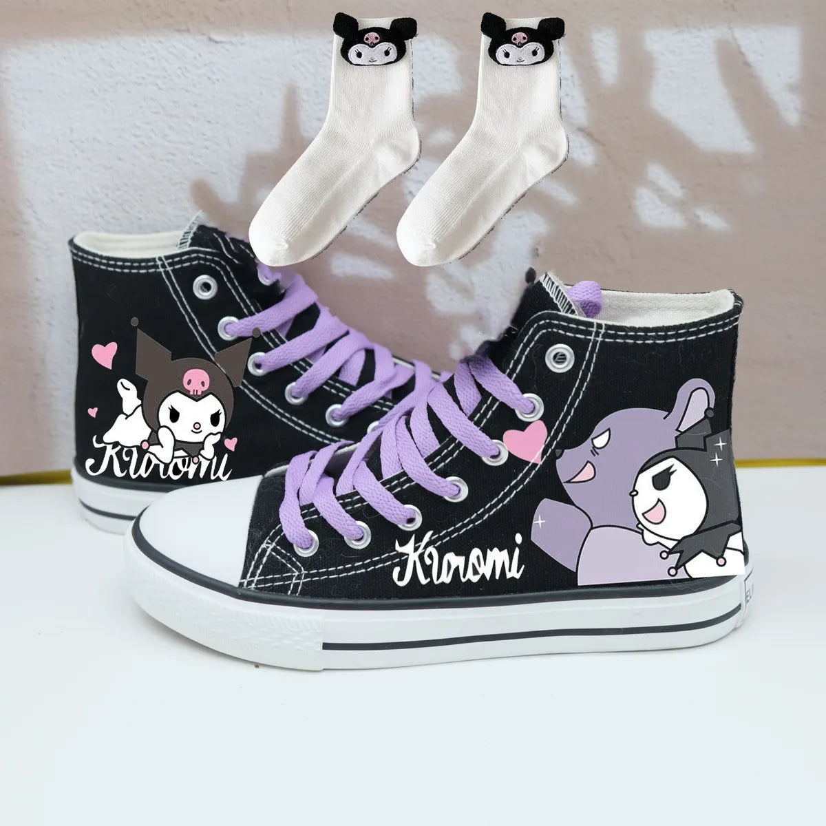 Anime Sanrios Sneakers Kuromi My Melody High-Tops Canvas Shoes Cartoon Cute Cinnamoroll Casual Soft Soled Shoes Gifts for Girls