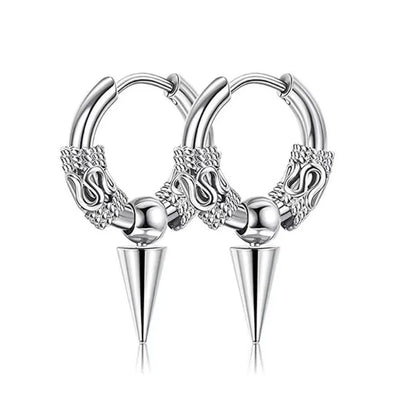 2pcs Punk Stainless Steel Round Circle Totem Hoop Earrings For Men Women, Not Fade Ear Rings Hip Hop Male Ear Piercing Jewelry